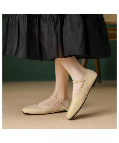 Women's Vintage Mary Jane Shoes Ankle Strap Square Toe Flats Uniform Dress Shoes Ballet Flats 257-khaki $13.17 Flats