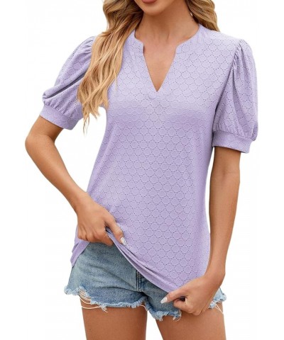 Womens Summer Fall Top Shirt Casual Round Neck Cute Puff Sleeve Short Sleeve Blouse Top Long Sleeve T Shirt Women Purple $11....