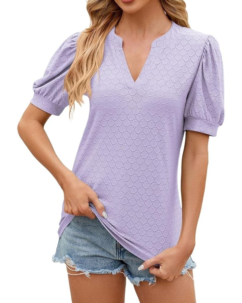 Womens Summer Fall Top Shirt Casual Round Neck Cute Puff Sleeve Short Sleeve Blouse Top Long Sleeve T Shirt Women Purple $11....