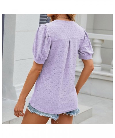 Womens Summer Fall Top Shirt Casual Round Neck Cute Puff Sleeve Short Sleeve Blouse Top Long Sleeve T Shirt Women Purple $11....