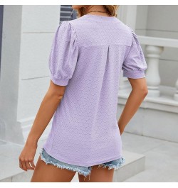 Womens Summer Fall Top Shirt Casual Round Neck Cute Puff Sleeve Short Sleeve Blouse Top Long Sleeve T Shirt Women Purple $11....