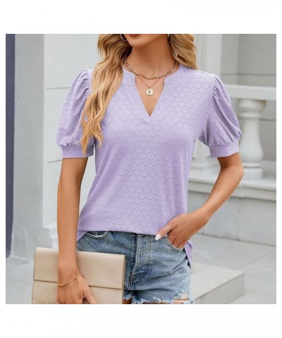 Womens Summer Fall Top Shirt Casual Round Neck Cute Puff Sleeve Short Sleeve Blouse Top Long Sleeve T Shirt Women Purple $11....