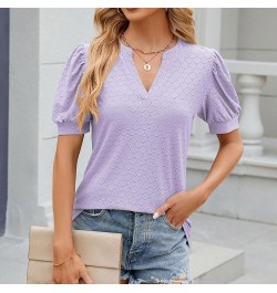 Womens Summer Fall Top Shirt Casual Round Neck Cute Puff Sleeve Short Sleeve Blouse Top Long Sleeve T Shirt Women Purple $11....