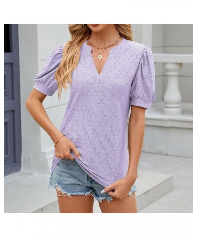 Womens Summer Fall Top Shirt Casual Round Neck Cute Puff Sleeve Short Sleeve Blouse Top Long Sleeve T Shirt Women Purple $11....