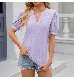 Womens Summer Fall Top Shirt Casual Round Neck Cute Puff Sleeve Short Sleeve Blouse Top Long Sleeve T Shirt Women Purple $11....