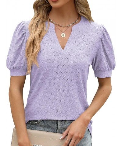 Womens Summer Fall Top Shirt Casual Round Neck Cute Puff Sleeve Short Sleeve Blouse Top Long Sleeve T Shirt Women Purple $11....