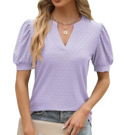 Womens Summer Fall Top Shirt Casual Round Neck Cute Puff Sleeve Short Sleeve Blouse Top Long Sleeve T Shirt Women Purple $11....