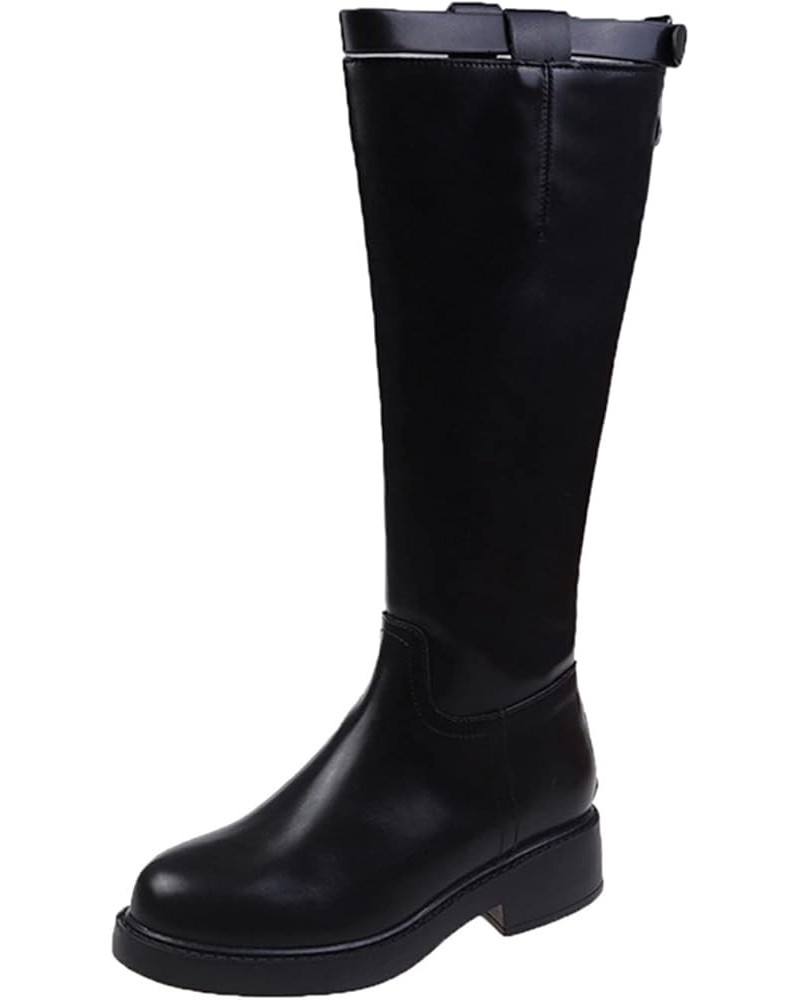 Women Mid Calf Boots Autumn and Winter Fashion Simple Solid Color Comfortable Square Heel Zipper Mid Height Rain Boots (Black...