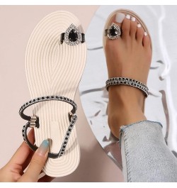 Tie Sandals for Women Flat Women Slippers Flat Toe Slippers Rhinestone Slippers Fashion Beach Sandals (Red, 7.5) 8 Black $17....