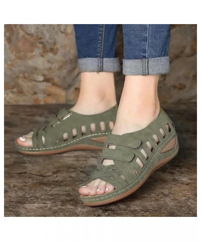 Casual Comfort Wedge Sandals for Women, Retro Hollow Peep Toe Arch Support Sandals Solid Color Velcro Summer Leisure Sandals ...