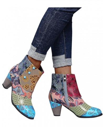 Cowboy Boots for Womens Square Toe Waterproof Tie Dye Low Chunky Heel Pull-Up Tabs Knee High Western Cowgirl Boots National S...