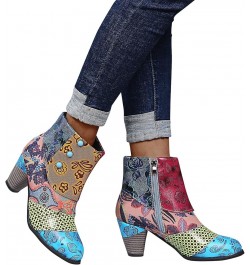 Cowboy Boots for Womens Square Toe Waterproof Tie Dye Low Chunky Heel Pull-Up Tabs Knee High Western Cowgirl Boots National S...