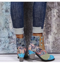 Cowboy Boots for Womens Square Toe Waterproof Tie Dye Low Chunky Heel Pull-Up Tabs Knee High Western Cowgirl Boots National S...