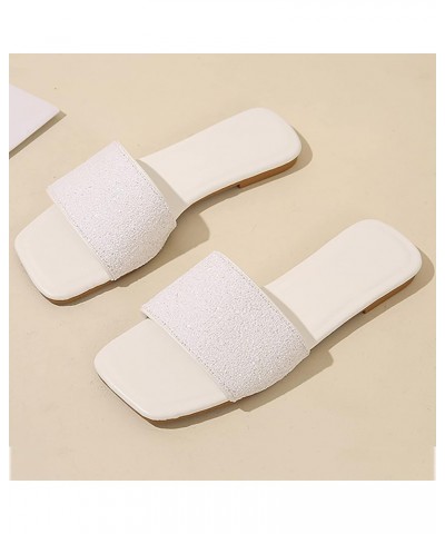 Retro Crystal Sequin Sandals for Women Dressy Summer Square Open Toe Flat Sandals Summer Slip on Dressy Sandals 9 White $13.9...