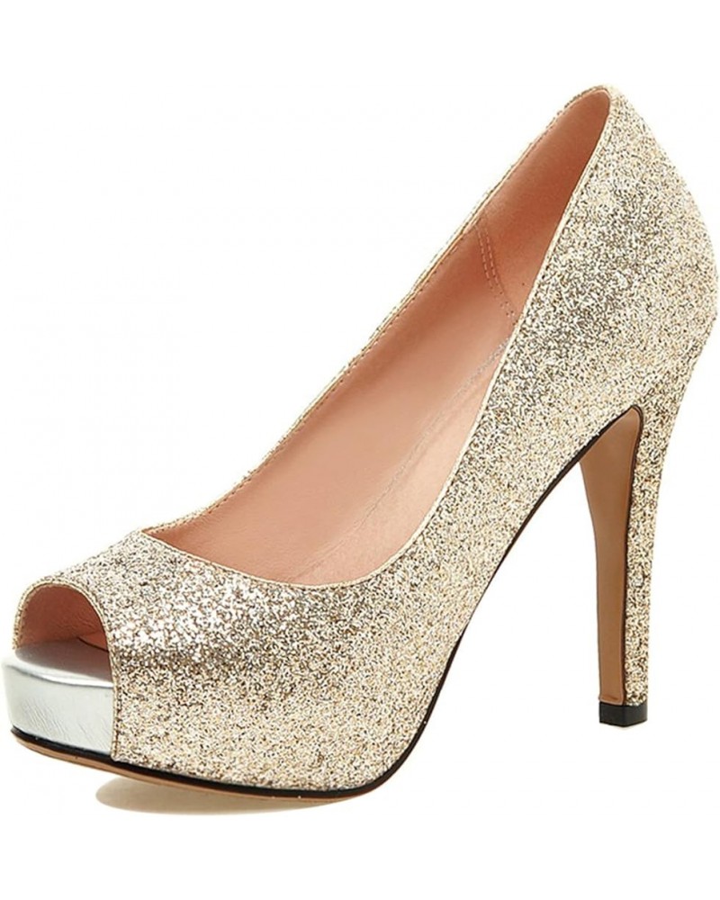 Women Stiletto Pumps, High Heel Pumps Round Toe Slip On Evening Shoes with Platform Sequins Elegant, Size 3.5-10 Gold-7 $27.8...