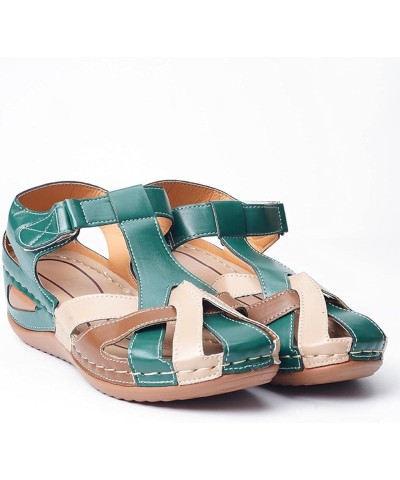 Casual Sandals Women 2021 Summer Retro Round Toe Women's Sandals Slope Heel Color Matching Comfortable Sandals Women Green 9 ...