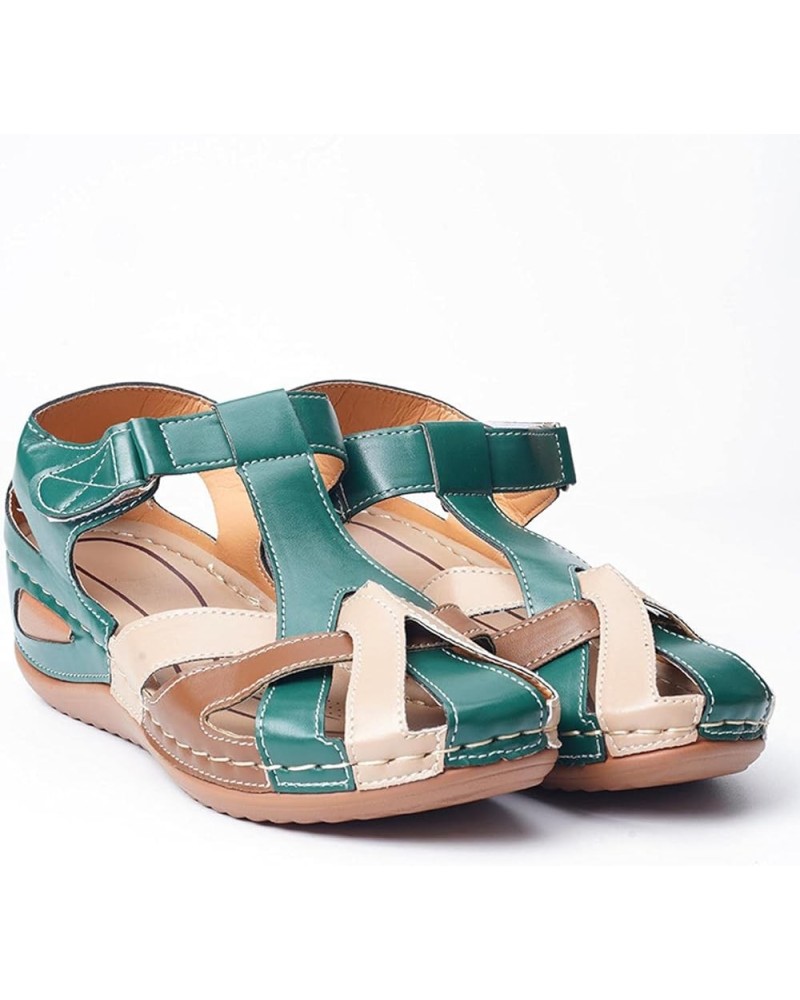 Casual Sandals Women 2021 Summer Retro Round Toe Women's Sandals Slope Heel Color Matching Comfortable Sandals Women Green 9 ...