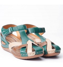 Casual Sandals Women 2021 Summer Retro Round Toe Women's Sandals Slope Heel Color Matching Comfortable Sandals Women Green 9 ...