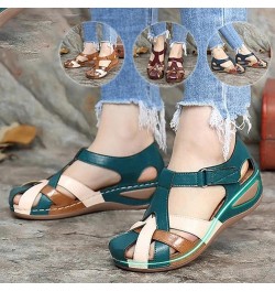 Casual Sandals Women 2021 Summer Retro Round Toe Women's Sandals Slope Heel Color Matching Comfortable Sandals Women Green 9 ...