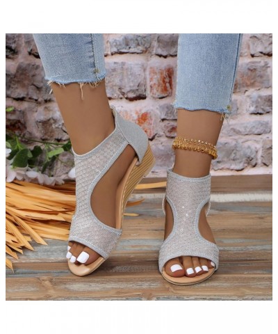 Women's Heeled Sandals Hiking Open Toe Women's Athletic Outdoor Sandals Comfortable Sling Back Silver $13.19 Athletic Shoes