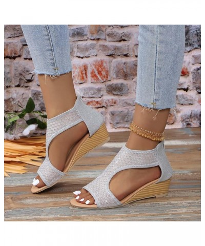 Women's Heeled Sandals Hiking Open Toe Women's Athletic Outdoor Sandals Comfortable Sling Back Silver $13.19 Athletic Shoes