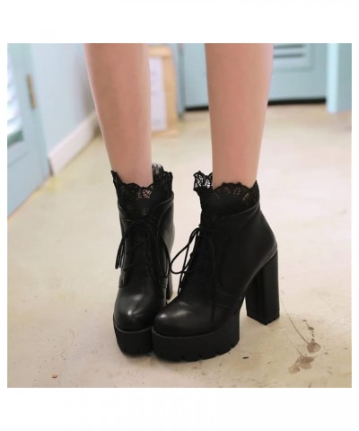 Gothic Lace Up Booties Women's Chunky Heels Zipper High Heels Platform Ankle Boots Women Cosplay Ankle Boots Ankle Shoes for ...