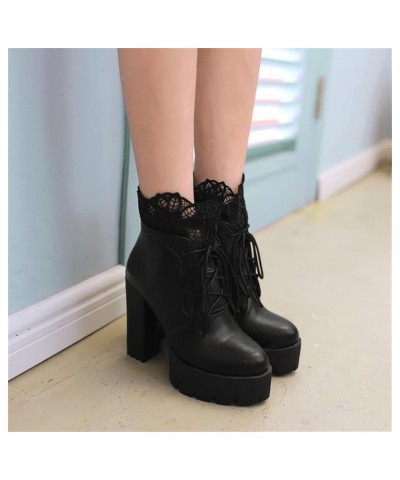 Gothic Lace Up Booties Women's Chunky Heels Zipper High Heels Platform Ankle Boots Women Cosplay Ankle Boots Ankle Shoes for ...