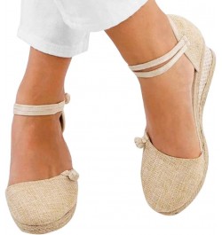 Women'S Wedges Espadrilles, Chunky Heel Over-Toed Sandals Comfortable Platform Summer Breathable Sandals Arch Support B-beige...