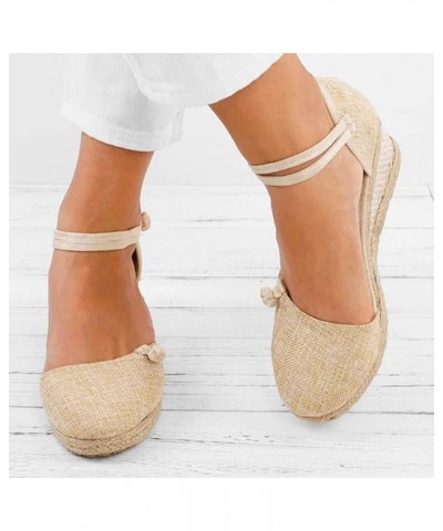 Women'S Wedges Espadrilles, Chunky Heel Over-Toed Sandals Comfortable Platform Summer Breathable Sandals Arch Support B-beige...