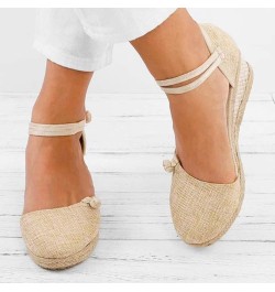 Women'S Wedges Espadrilles, Chunky Heel Over-Toed Sandals Comfortable Platform Summer Breathable Sandals Arch Support B-beige...