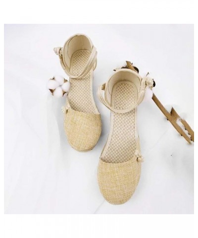 Women'S Wedges Espadrilles, Chunky Heel Over-Toed Sandals Comfortable Platform Summer Breathable Sandals Arch Support B-beige...