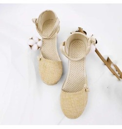 Women'S Wedges Espadrilles, Chunky Heel Over-Toed Sandals Comfortable Platform Summer Breathable Sandals Arch Support B-beige...