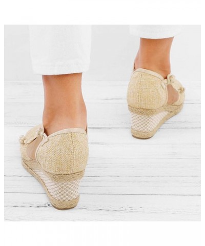 Women'S Wedges Espadrilles, Chunky Heel Over-Toed Sandals Comfortable Platform Summer Breathable Sandals Arch Support B-beige...