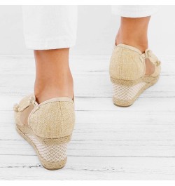 Women'S Wedges Espadrilles, Chunky Heel Over-Toed Sandals Comfortable Platform Summer Breathable Sandals Arch Support B-beige...