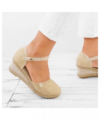 Women'S Wedges Espadrilles, Chunky Heel Over-Toed Sandals Comfortable Platform Summer Breathable Sandals Arch Support B-beige...