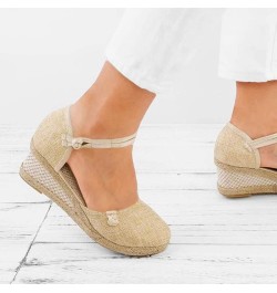 Women'S Wedges Espadrilles, Chunky Heel Over-Toed Sandals Comfortable Platform Summer Breathable Sandals Arch Support B-beige...