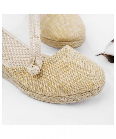 Women'S Wedges Espadrilles, Chunky Heel Over-Toed Sandals Comfortable Platform Summer Breathable Sandals Arch Support B-beige...