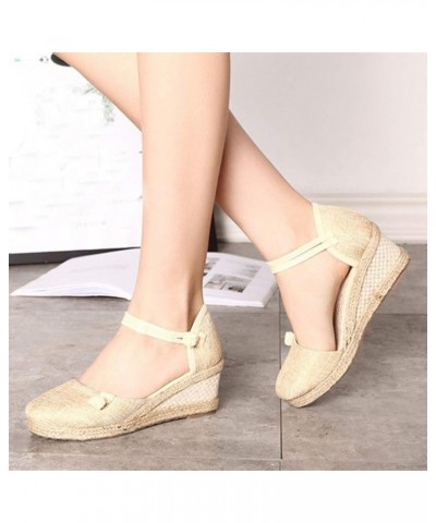 Women'S Wedges Espadrilles, Chunky Heel Over-Toed Sandals Comfortable Platform Summer Breathable Sandals Arch Support B-beige...