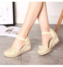 Women'S Wedges Espadrilles, Chunky Heel Over-Toed Sandals Comfortable Platform Summer Breathable Sandals Arch Support B-beige...