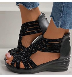 Sandals Wedge For Women Open Toe Zipper Hollow Out Rhinestones Sandals Crystal Fashion Ladies Up Vintage Womens Sandals 8.5 B...