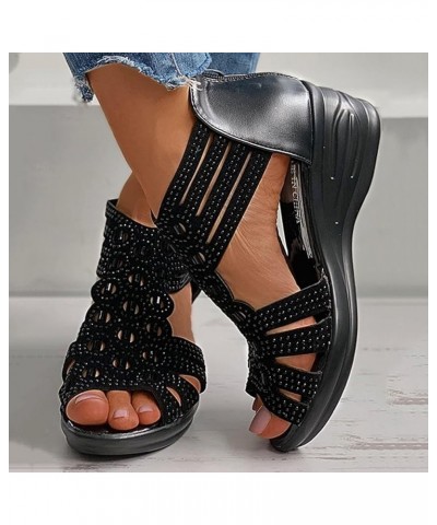 Sandals Wedge For Women Open Toe Zipper Hollow Out Rhinestones Sandals Crystal Fashion Ladies Up Vintage Womens Sandals 8.5 B...