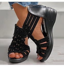 Sandals Wedge For Women Open Toe Zipper Hollow Out Rhinestones Sandals Crystal Fashion Ladies Up Vintage Womens Sandals 8.5 B...