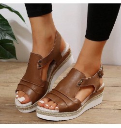 Women Open Toe Slingback Sandals Vacation Bohemian Shoes Wedge Sandals Comfy Shoes for Women Sandals Brown $15.41 Sandals