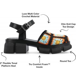 Womens Knit Crochet Treaded Outsole Platform Round Toe Buckle Ankle Strap Dorit Tru Comfort Sandals Black $37.50 Sandals