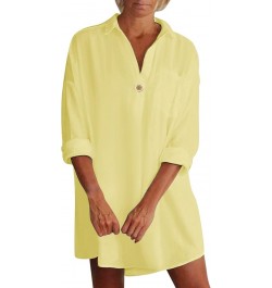 Birthday Dresses for Women V Neck Long Sleeved Shirt Dress Loose and Casual Mid Length Summer Dresses Yellow- Dress for Women...