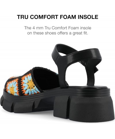 Womens Knit Crochet Treaded Outsole Platform Round Toe Buckle Ankle Strap Dorit Tru Comfort Sandals Black $37.50 Sandals