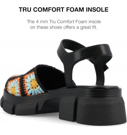 Womens Knit Crochet Treaded Outsole Platform Round Toe Buckle Ankle Strap Dorit Tru Comfort Sandals Black $37.50 Sandals