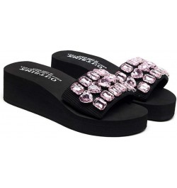 Women's Fashion Rhinestone Wedge Slide Sandals Summer Comfort Nonslip Platform High Heel Beach Sandal Black/Pink Rhinestone $...