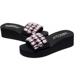 Women's Fashion Rhinestone Wedge Slide Sandals Summer Comfort Nonslip Platform High Heel Beach Sandal Black/Pink Rhinestone $...