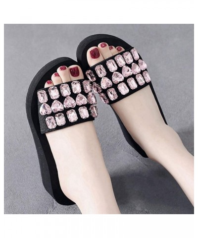 Women's Fashion Rhinestone Wedge Slide Sandals Summer Comfort Nonslip Platform High Heel Beach Sandal Black/Pink Rhinestone $...